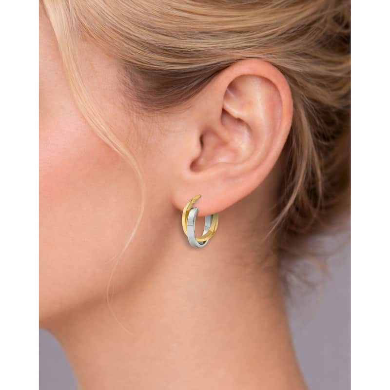 Clover 14K Two-Tone Gold High-Polish Double Hoop Earrings