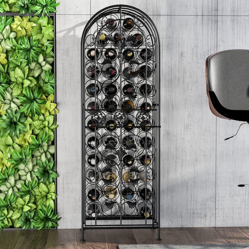 HOMCOM 45-Bottle Modern Wine Organizer Decorative Portable Wrought Iron Wine Rack Jail - 18.1*14.2*52.8