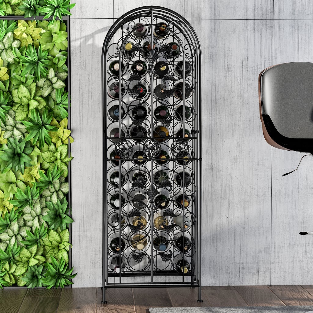 HOMCOM 45-Bottle Modern Wine Organizer Decorative Portable Wrought Iron Wine Rack Jail - 18.1*14.2*52.8