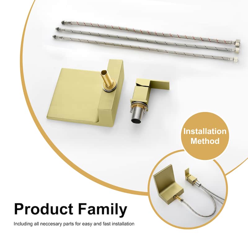 Single Handle Waterfall Bathroom Tub Faucet Brushed Gold Modern 2 Hole Bath Tub Filler Deck Mount