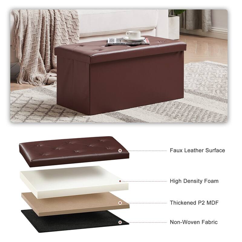 Folding Storage Ottoman, Foot Rest Stool Footstool, Leather Tufted Ottoman, Small Ottoman Cube for Living Room Bedroom Dorm