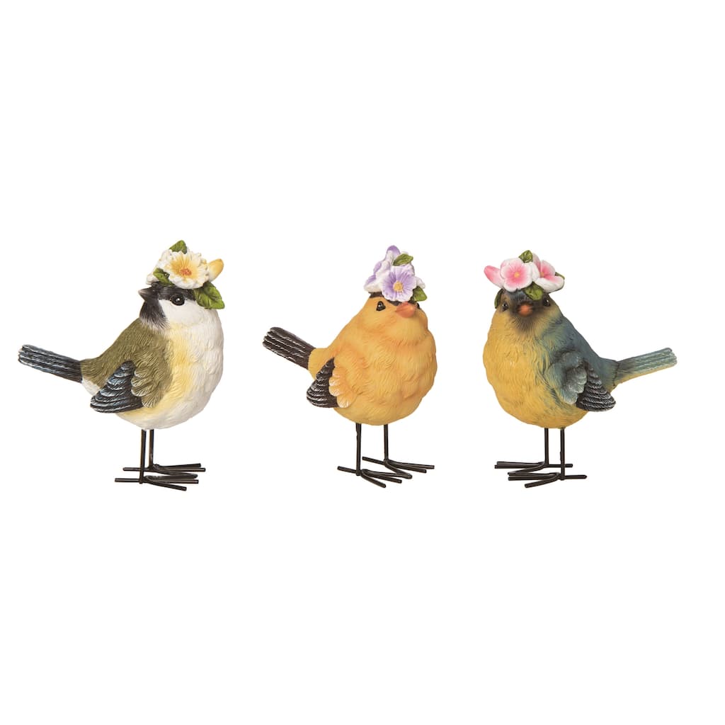 Transpac Resin Flower Crown Bird Set of 3 Spring Home Decorations