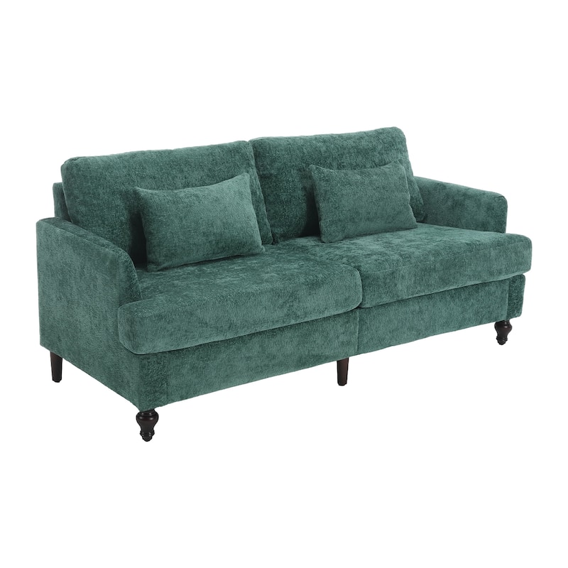 Green 68.9'' Chenille 2-Seater Sofa with Detachable Cushions and Wooden Legs