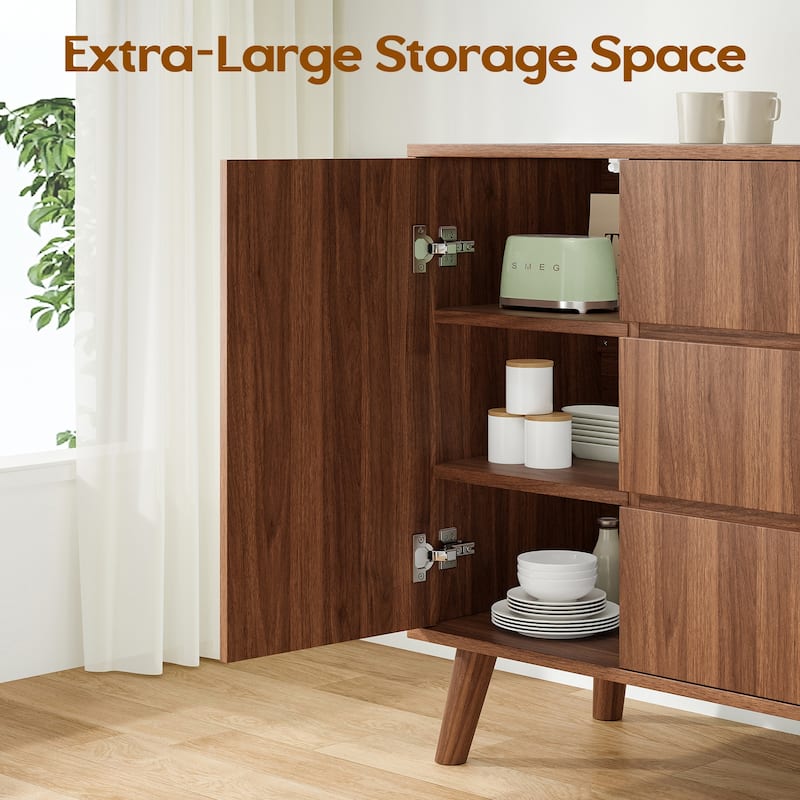 Farmhouse Buffet Cabinet, 55.5" Coffee Bar with 3 Drawers and Pop-Up Doors, Large Rustic Sideboard for Dining Room