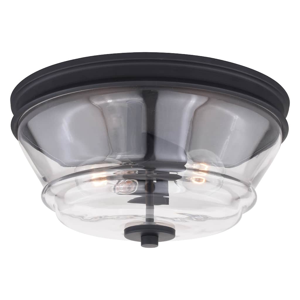 Flush Mount Ceiling Light - Black Metal & Clear Glass - Modern Farmhouse Lighting - 6.5