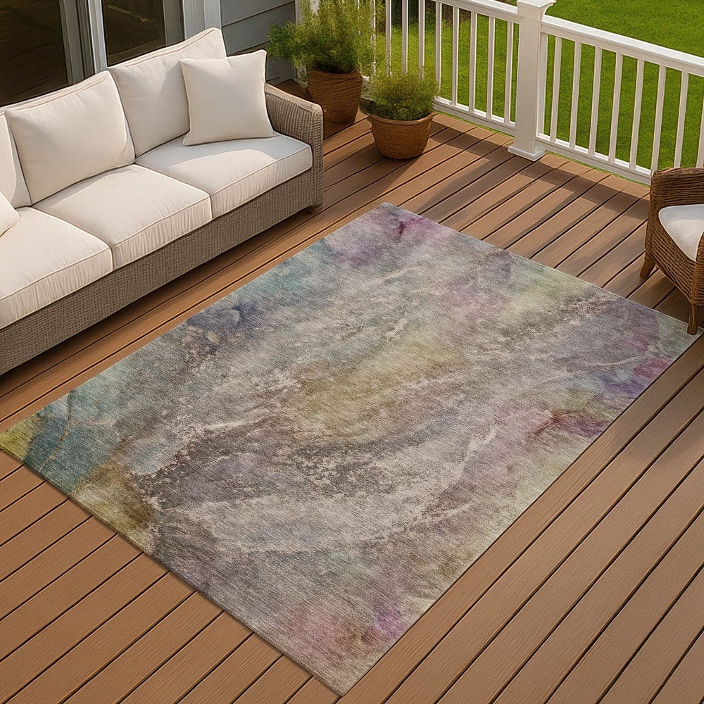 Machine Washable Indoor/ Outdoor Abstract Watercolor Chantille Rug