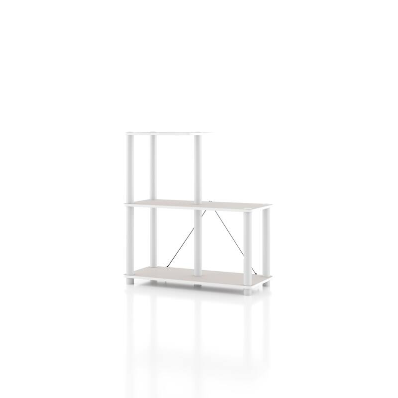 DH BASIC Modern Wood Shelving Unit with storage - Tier Shelves, Cube Ladder Shelf by Denhour - 3-Cube Ladder - Taupe Grey