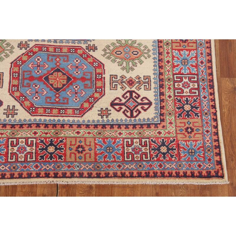 Traditional Beige Kazak Area Rug Handmade Oriental Wool Carpet - 4'11" x 6'7"