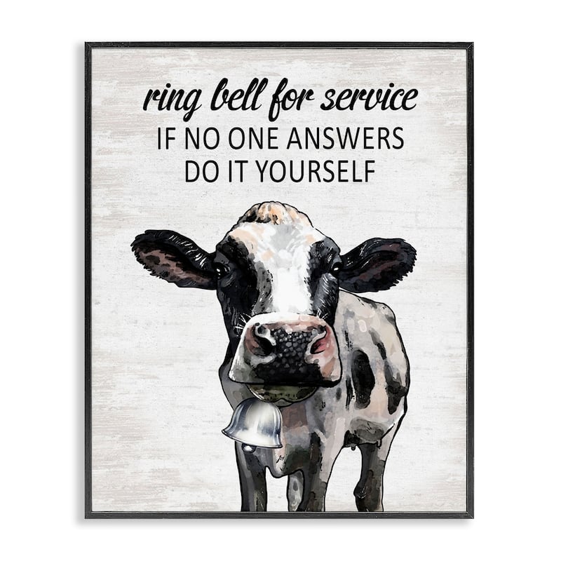 Stupell Laundry Service Cow Framed Giclee Art Design By Lettered and Lined - 11 x 14 - Black