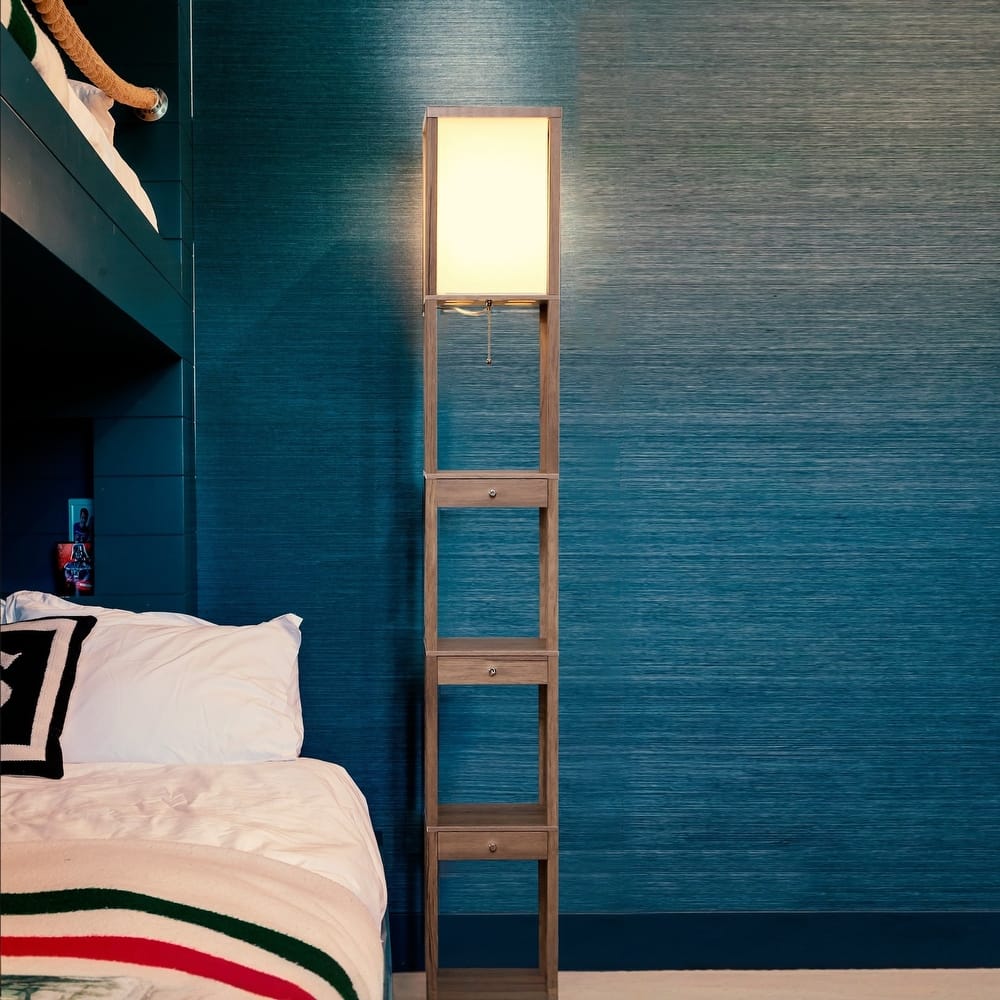 Brightech Maxwell 72 in. Traditional LED Super Bright 3-Drawer Floor Lamp with Beige Fabric Square Shade