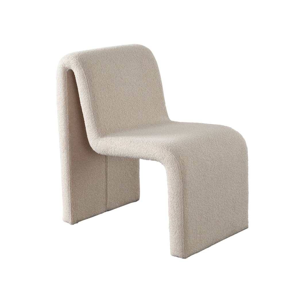 Nena Armless Dining Chair, Curved Light Camel Brown Shearling Fabric