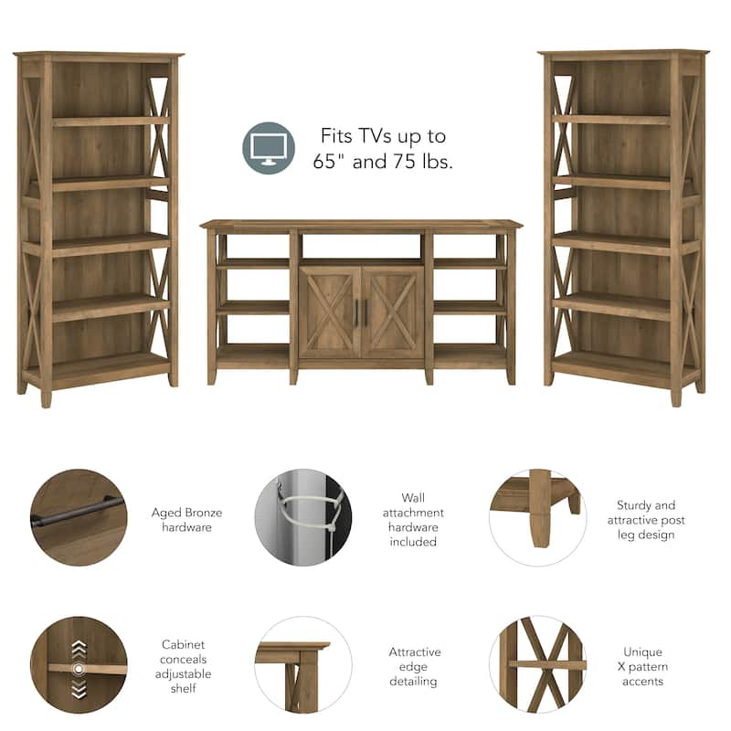 Tall Farmhouse TV Stand with 2 Bookcases by Bush Furniture