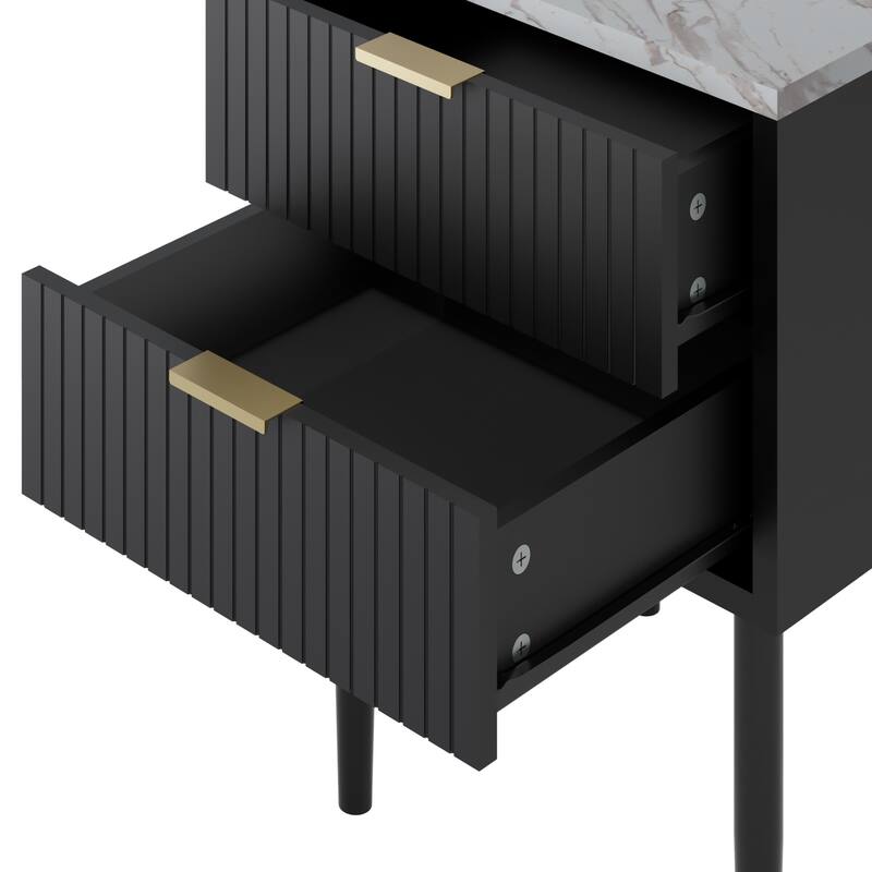 4 Drawers Dresser & 2 Nightstands Set Imitation Marble Top Gold Handles