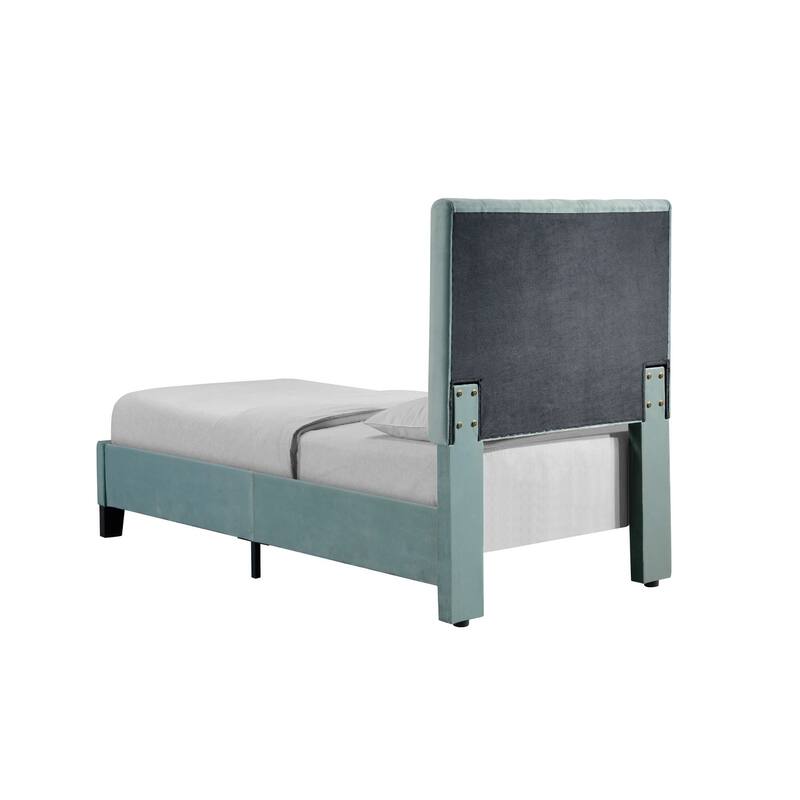 Twin Upholstered Bed in Light Blue Transitional Style