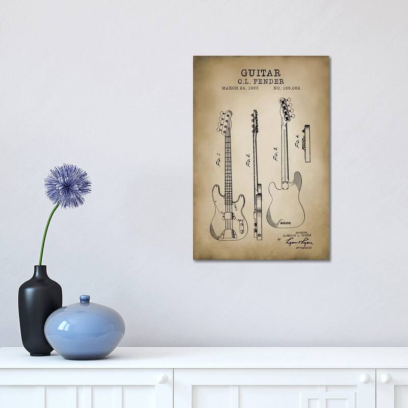 iCanvas "Fender Guitar" by PatentPrintStore Canvas Print - 18x12x1.5