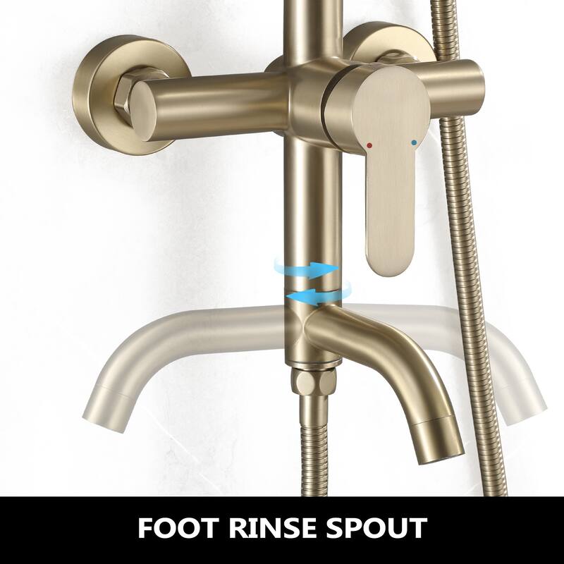 47"H 3-Function 304 Stainless Steel Wall-Mounted Outdoor Shower with Footwash