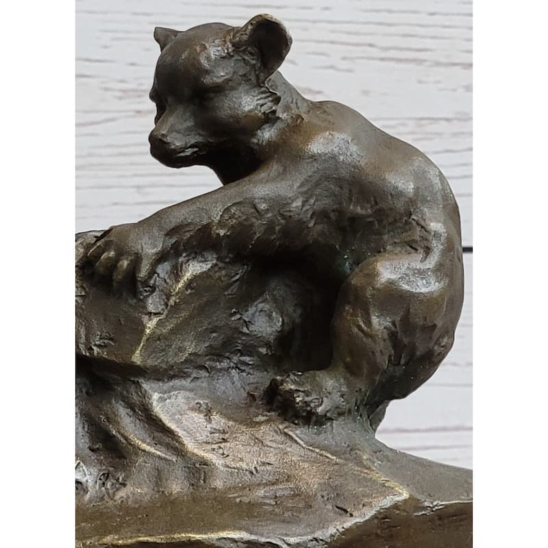 Bear Cubs Playing - Bronze Metal Sculpture Statue Wildlife Lodge Cabin Decor Signed Art
