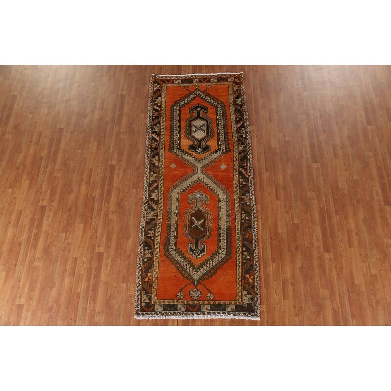 Vegetable Dye Viss Persian Vintage Runner Rug Handmade Wool Carpet - 3'10"x 9'6"