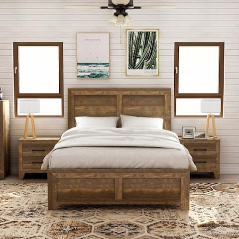 Furniture of America Loa Walnut 3-piece Bedroom Set with 2 Nightstands