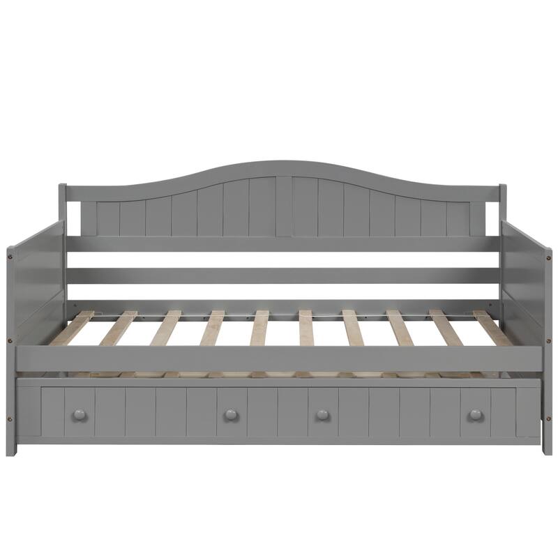 Twin Wooden Daybed with Trundle Bed, Sofa Bed for Bedroom and Living Room, Gray