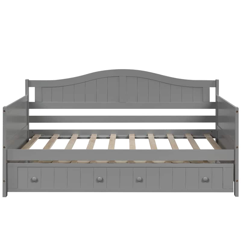 Wood Daybed Twin Size with Trundle Bed, Solid Wooden Sofa Bed Frame