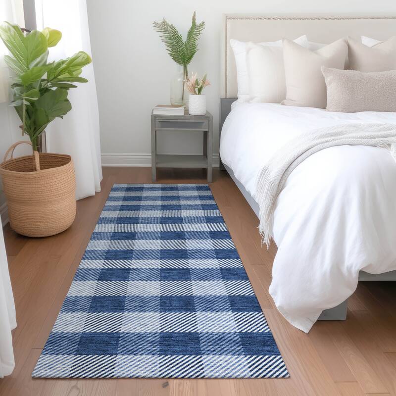 Premium Washable Super Soft Plaid Mayfield Rug - Navy - 2'3" x 7'6"
