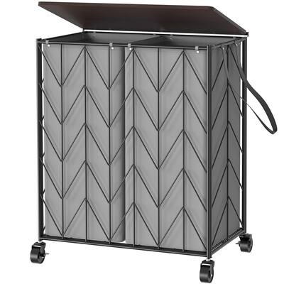 Laundry Basket with Wheels,Heavy Duty Laundry Hamper with Wood Lid, Clothes Hamper,Large Capacity Iron-Made Laundry Sorter