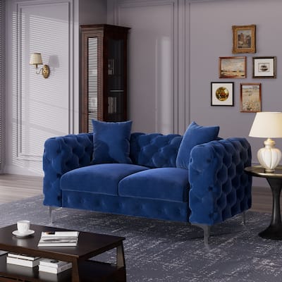 Morden Fort Modern Loveseat Two-Seater Sofa with Dutch Velvet, Solid Wood Frame and Iron Legs