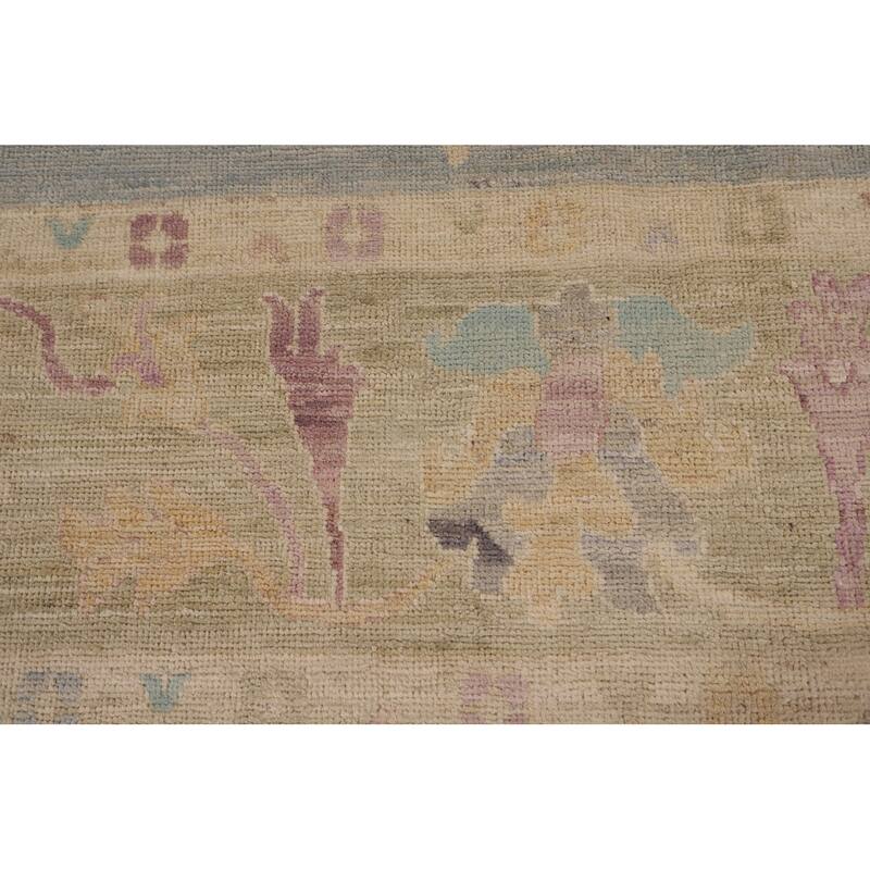 Light Blue Vegetable Dye Oushak Rug Hand-Knotted Turkish Wool Carpet - 9'0" x 11'9"