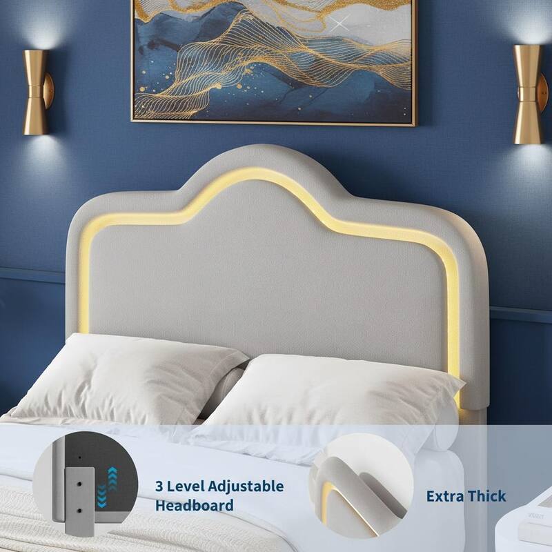 Bed Frame, Adjustable LED Headboard and Footboard