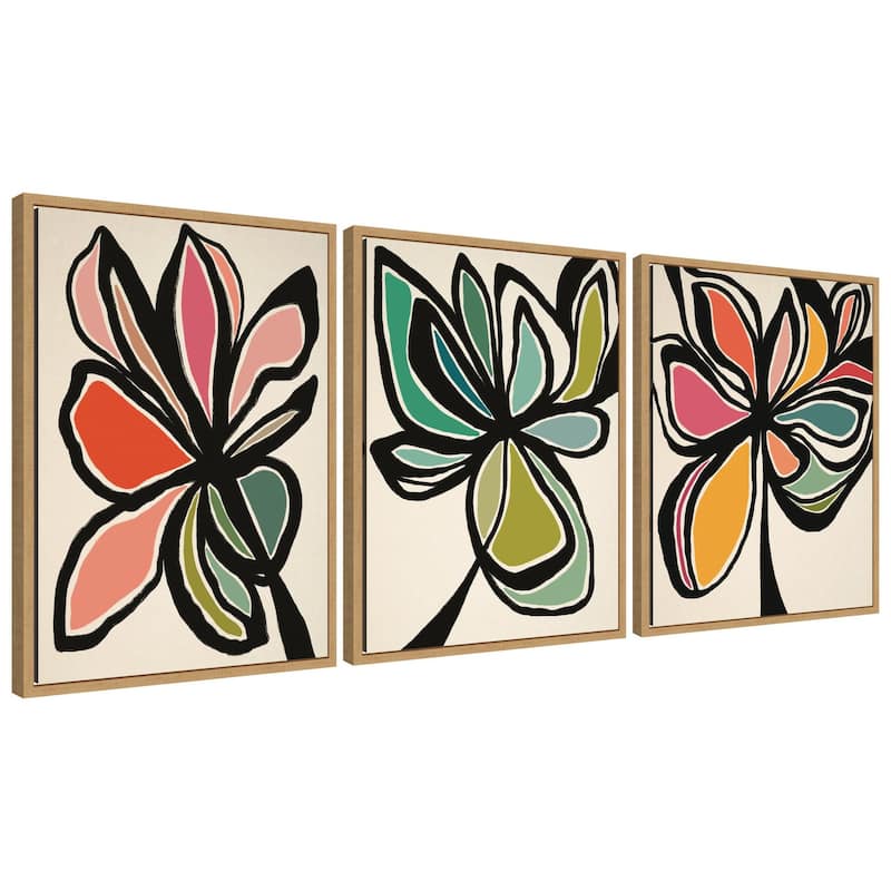 Kate and Laurel Sylvie Midnight Floral 1, 2 and 3 Framed Canvas Art Set by Alicia Bock - 3pk - 18 x 24