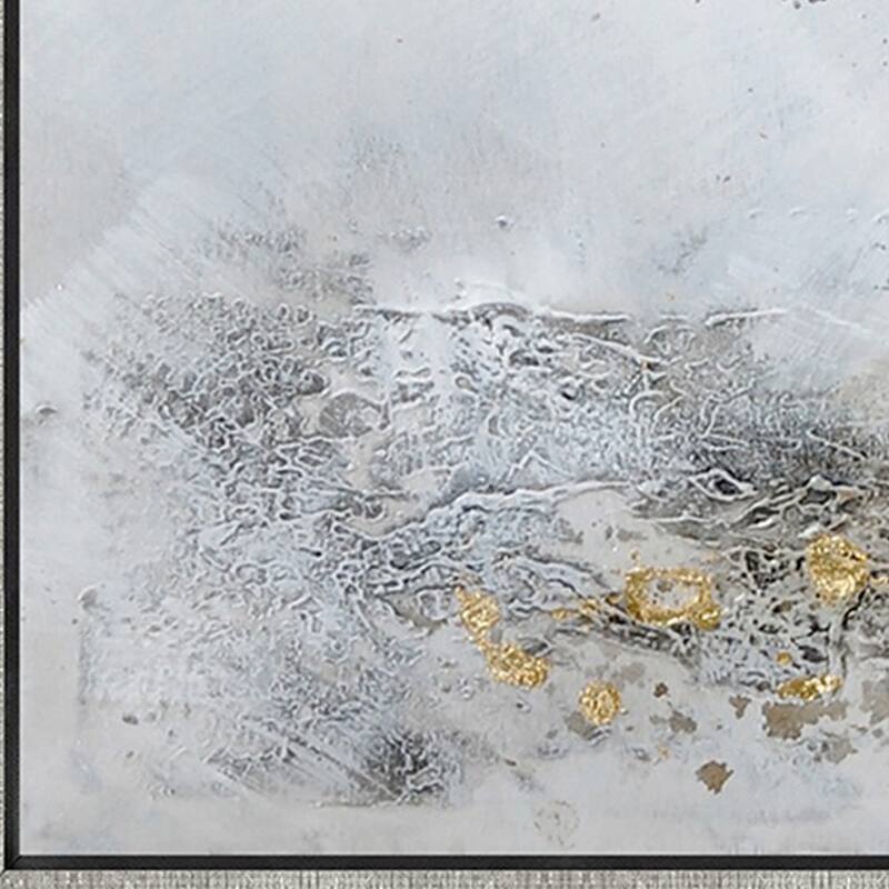 47 x 47 Modern Hand Painted Vase with Gold Foil Flowers and Silver Frame - Gray, White, Gold, Silver