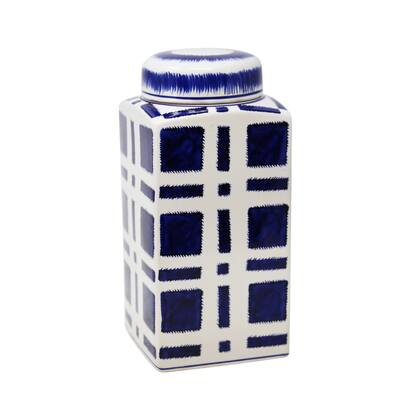Sagebrook Home 13398-01 Decorative, Ceramic Covered Jar, Blue / White Ceramic, 5.5 X 5.5 X 12 Inches
