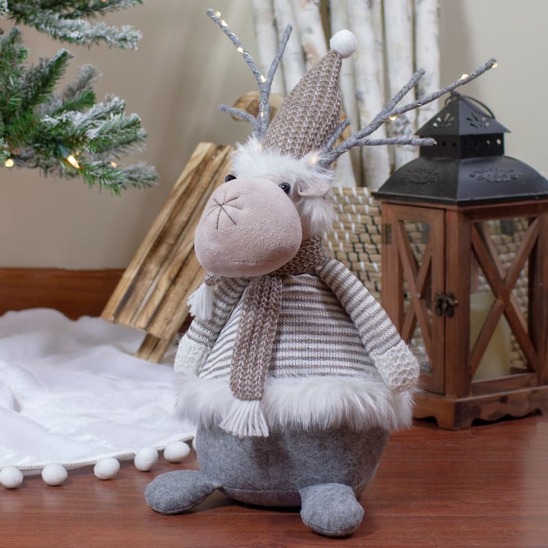 18" LED Lighted Brown and Gray Knit Reindeer Christmas Figure