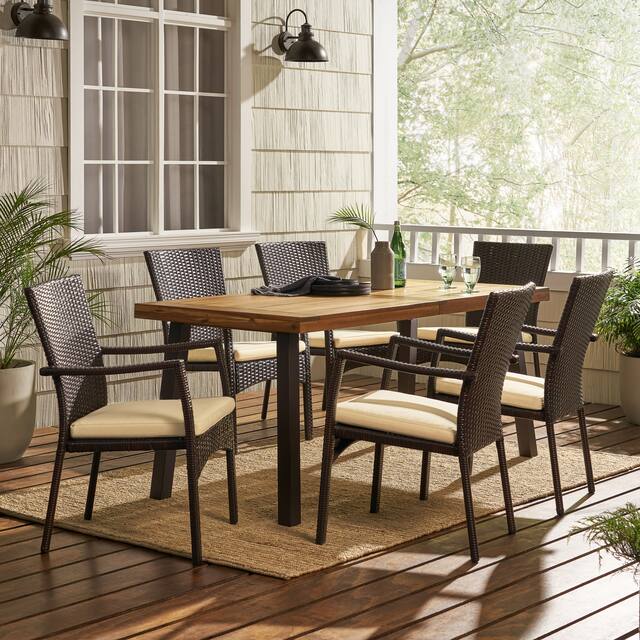 Cordella Wood Outdoor 7-piece Dining Set by Christopher Knight Home - Brown - 7-Piece Sets
