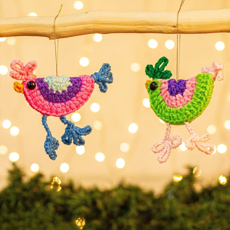 Novica Handmade Cheeky Chickens Crocheted Ornaments (Pair)