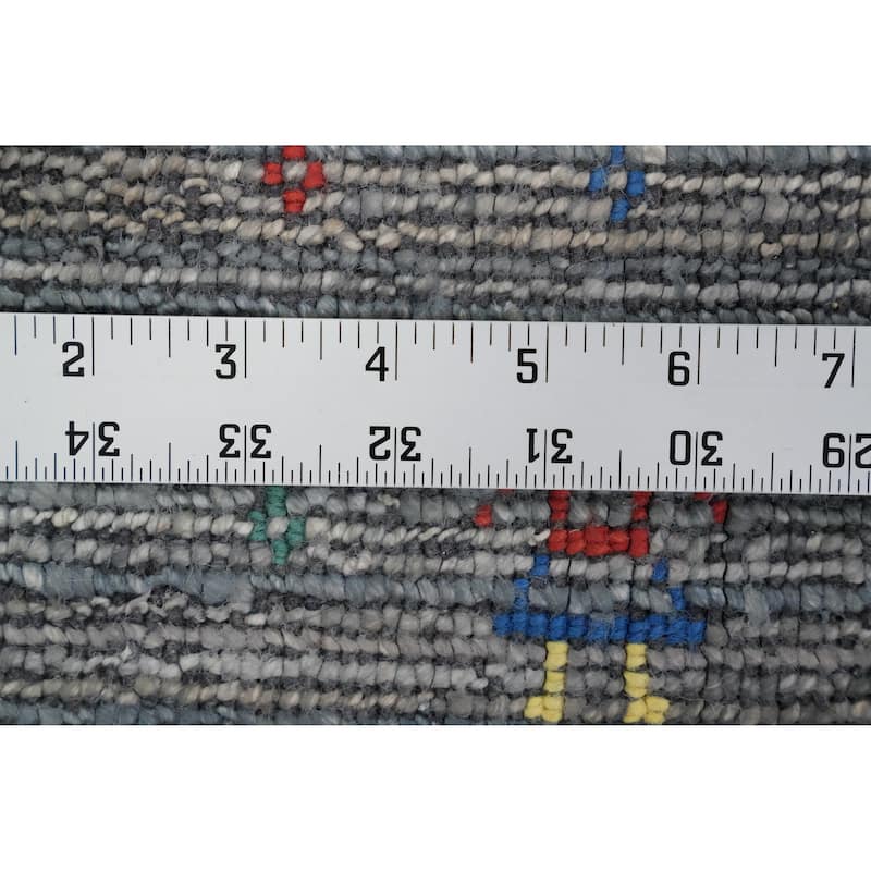 Hand Knotted Oriental Viscose Silk Carpet Tribal Animal Pictorial Greys & Charcoal Gabbeh Runner Rug - 11' 7'' X 2' 6''