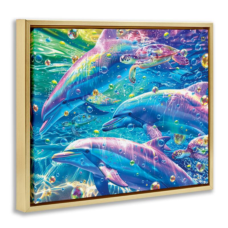 Stupell Chromatic Dolphins Trio Framed Floater Canvas Wall Art Design By Michael Ward