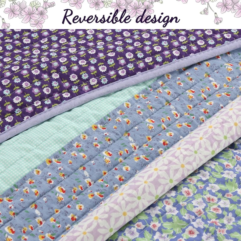 Porch & Den Applegate Aqua/Lilac Striped Cotton 3-piece Reversible Quilt Bedding Set - Aqua/Lilac/Purple
