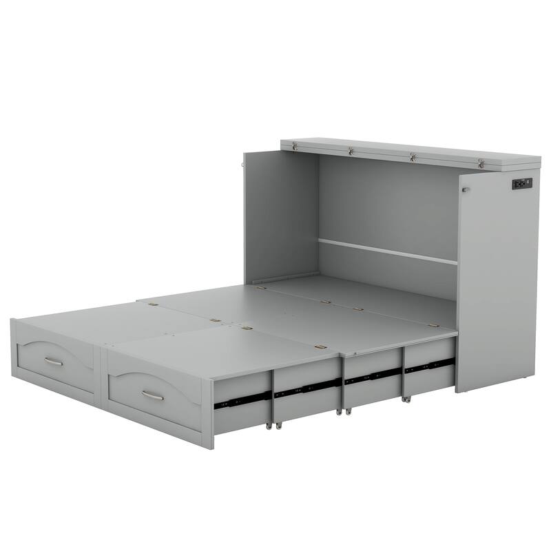 Queen Size Murphy Bed Wall Bed with drawer and a set of Sockets & USB Ports