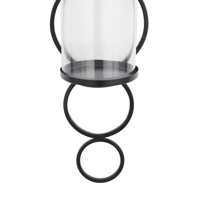CosmoLiving by Cosmopolitan Metal Stacked Circle Geometric Wall Sconce with Glass Holder - Gold, Black, Silver