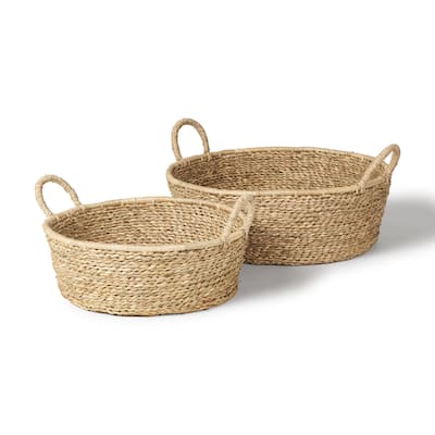 Ayanna Set of 2 Deep Nesting Seagrass Baskets w/ Handles - 18.5L x 18.5W x 5.9H