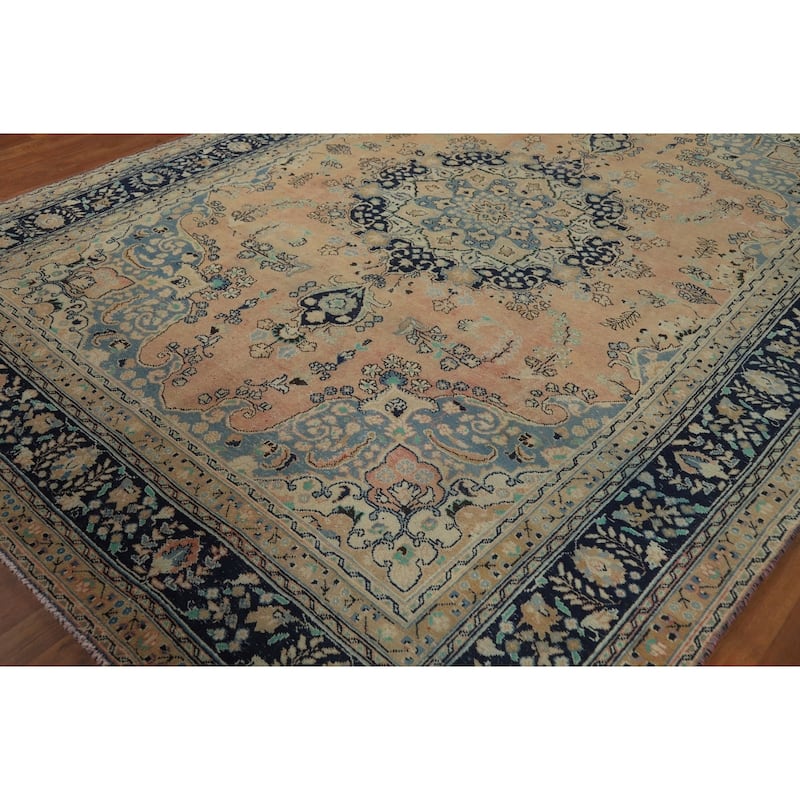 Medallion Mashad Persian Vintage Area Rug Handmade Wool Carpet - 7'11"x 11'1"
