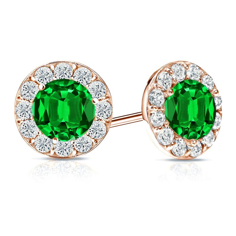 Auriya 14k Gold Lab Grown Gemstone Green Emerald Stud Earrings Round 0.25 to 5.00 ct. tw. Halo Push-Back