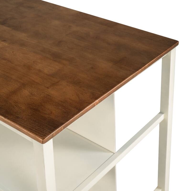 Kitchen Island, Rubber Wood Dining Table Prep Table with 2 Open Shelves