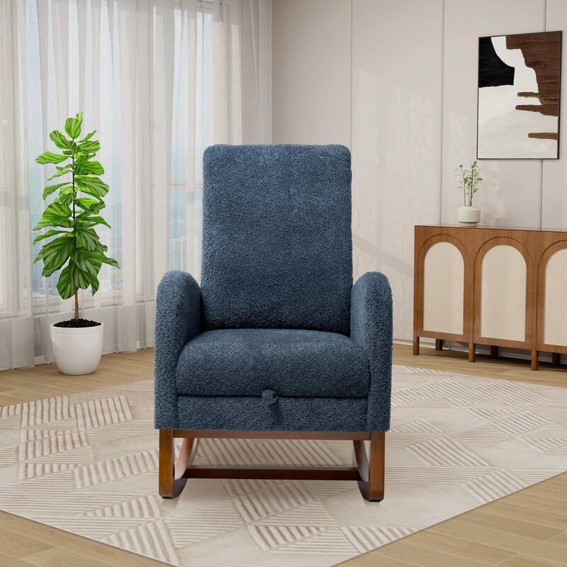 Nursery Rocking Chair, High Back Glider with Retractable Footrest, Side Pocket, Rubberwood Legs for Living Room, Bedroom