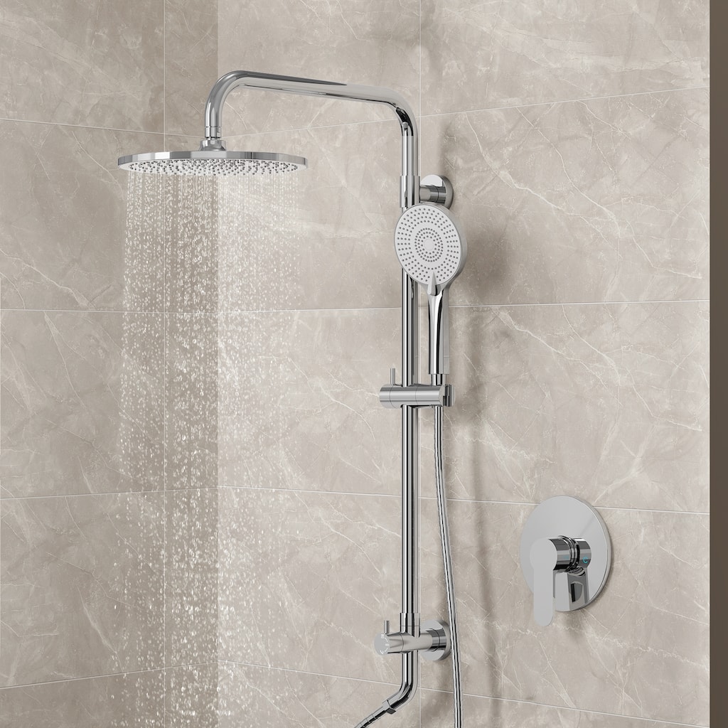 Wall Mount Pressure-Balanced Shower System 10"Rainfall Shower Head with Slider Bar Handheld