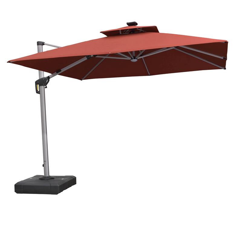 PURPLE LEAF 9/10/11 ft Square 09x12 ft Rectangle Double Top LED Patio Cantilever Umbrella with Base