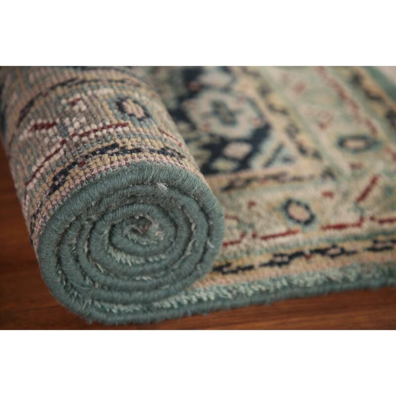 Geometric Heriz-Serapi Accent Rug Hand-Knotted Green Wool Carpet - 3'0"x 4'11"