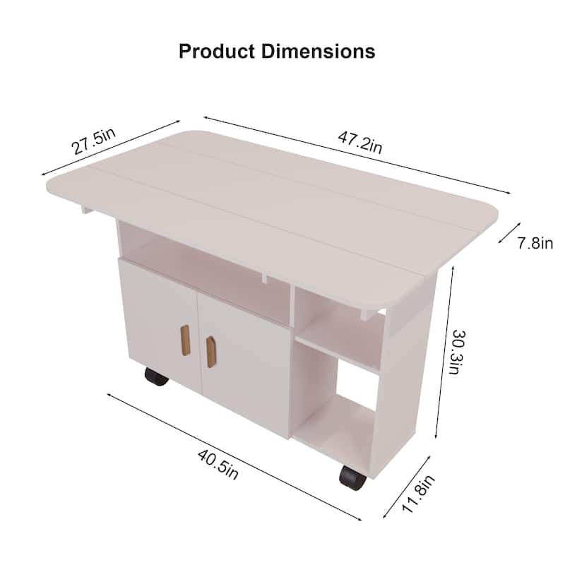 Modern Folding Dining Table with Wheels & Drawer